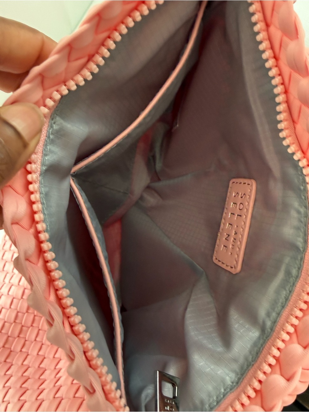 Sol and Selene Pink Woven Hobo Bag with Matching Pouch - Picture 5 of 12